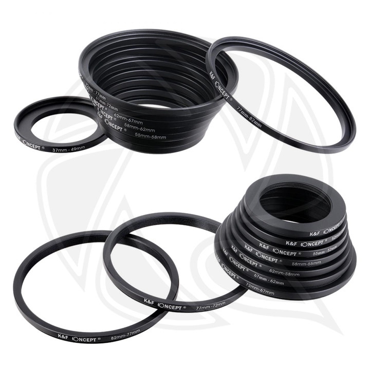 KF SKU0629 18 Pieces Filter Ring Adapter Set, Camera Lens Filter Metal Stepping Rings Kit (Includes 9pcs Step Up Ring Set + 9pcs Step Down Ring Set)