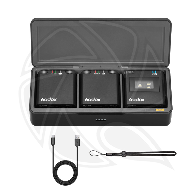 GODOX Virso S M2 2-Person Wireless Microphone System for Sony Cameras with Charging Case (2.4 GHz) (Neck mic. Wireless)