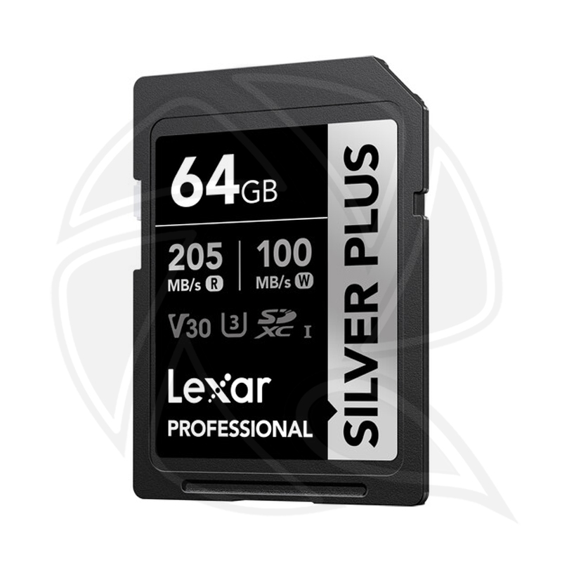 LEXAR 64GB Professional SILVER PLUSE SDXC UHS-I card up to 205MB/s read 100MB/s write C10 V30 U3 4K (LSDSIPL064G-BNNNG)