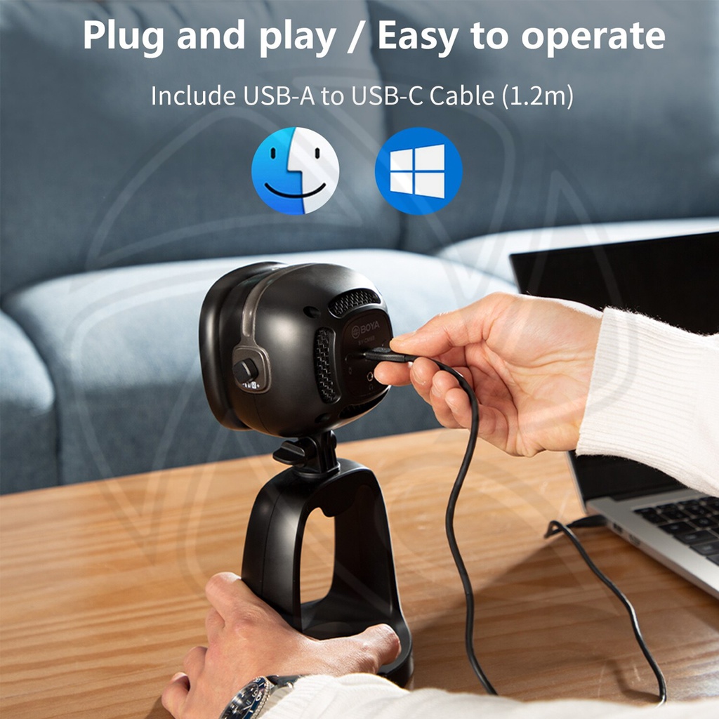 BOYA BY-CM6B All-in-One UHD 4K USB Webcam with Mic and LED Ring Light