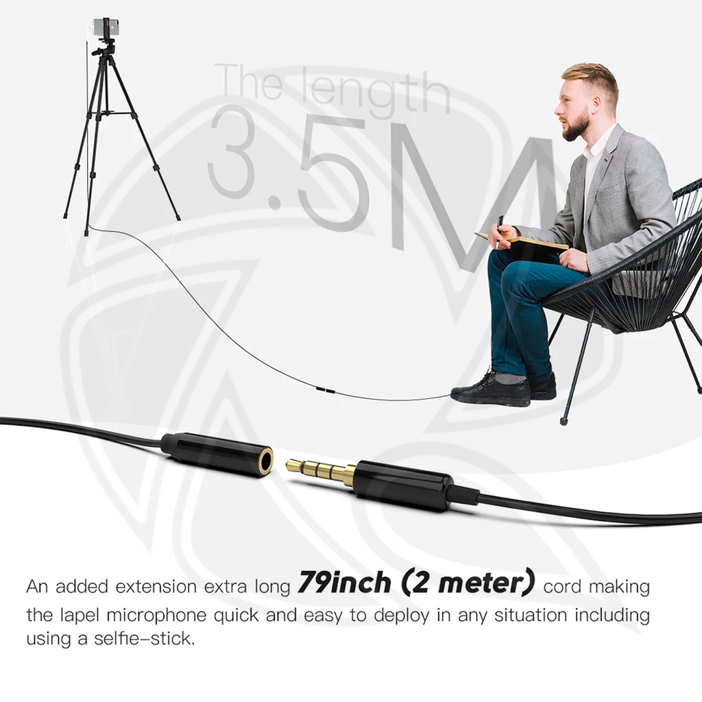 Fifine C1 Lavalier 3.5mm Microphone w/ Extension Cable &amp; Y-Splitter For Smartphone, Camera &amp; PC