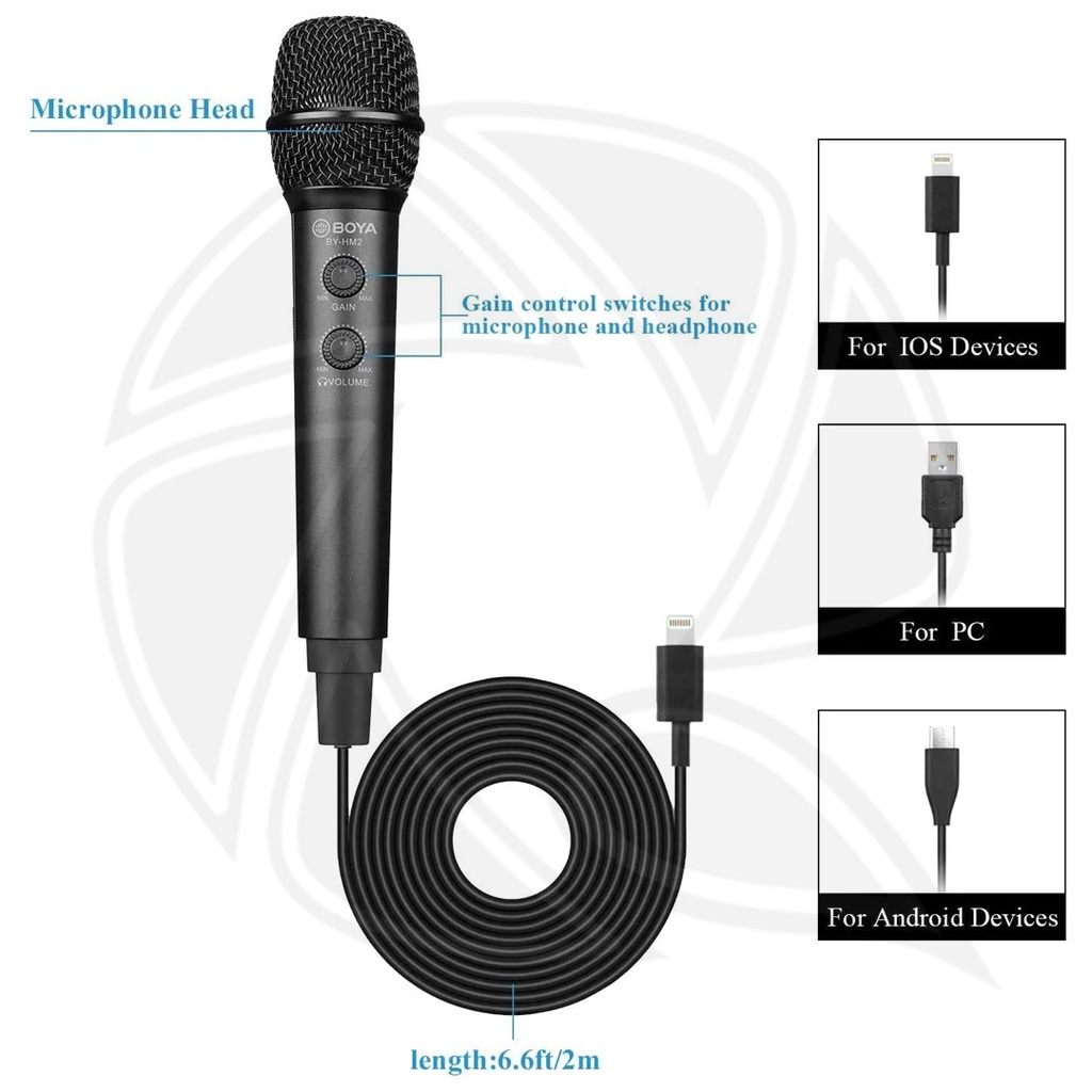 BOYA-BY-HM2 Handheld Microphone (with Mini Tripod / USB Type-C / USB-A / Lightning Audio Cables