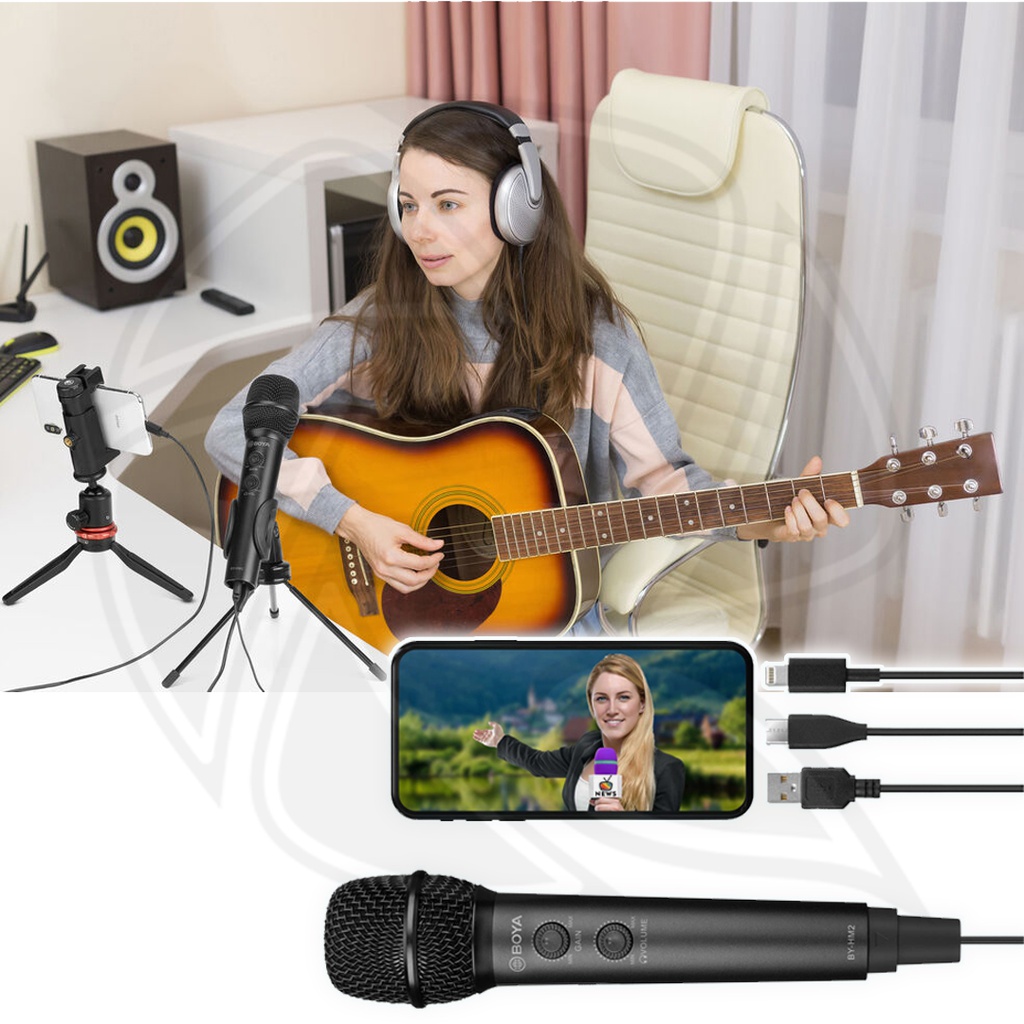 BOYA-BY-HM2 Handheld Microphone (with Mini Tripod / USB Type-C / USB-A / Lightning Audio Cables