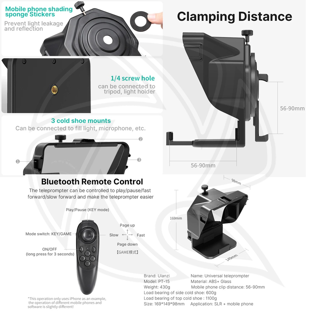 ULANZI  PT-15 Universal Autocue Teleprompter For Smartphone And Camera (2250)