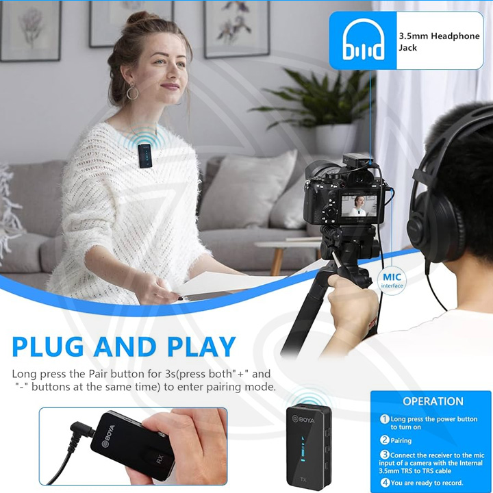 BOYA BY-XM6-S2 Mini Digital Camera-Mount True-Wireless 2-Person Microphone System (2.4 GHz) (Neck mic. Wireless)