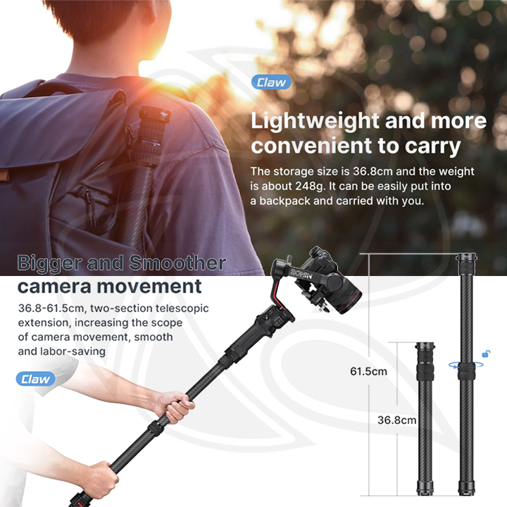 ULANZI TB20 Claw Quick Release Extension Monopod Pole with CLAW Quick Release Base For DJI RS 3/RS 3 Pro/RS 3 Mini/RS 2 (T074GBB1)