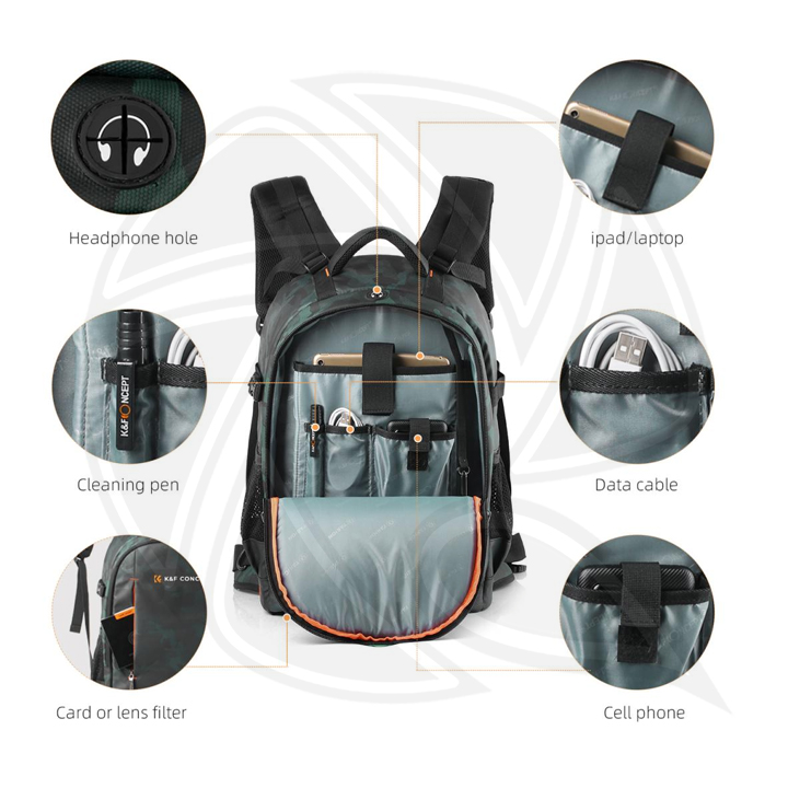 KF13.119 Multifunctional Large DSLR Camera Backpack 25L for Outdoor Travel Photography