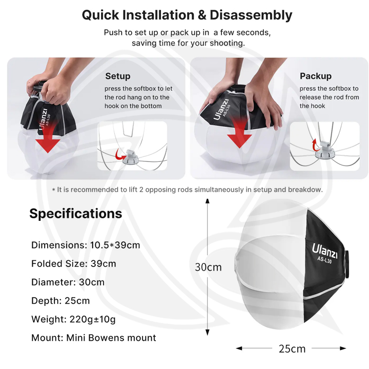 ULANZI AS-L30 30cm Mini Bowens Mount Lantern Softbox L081GBB1