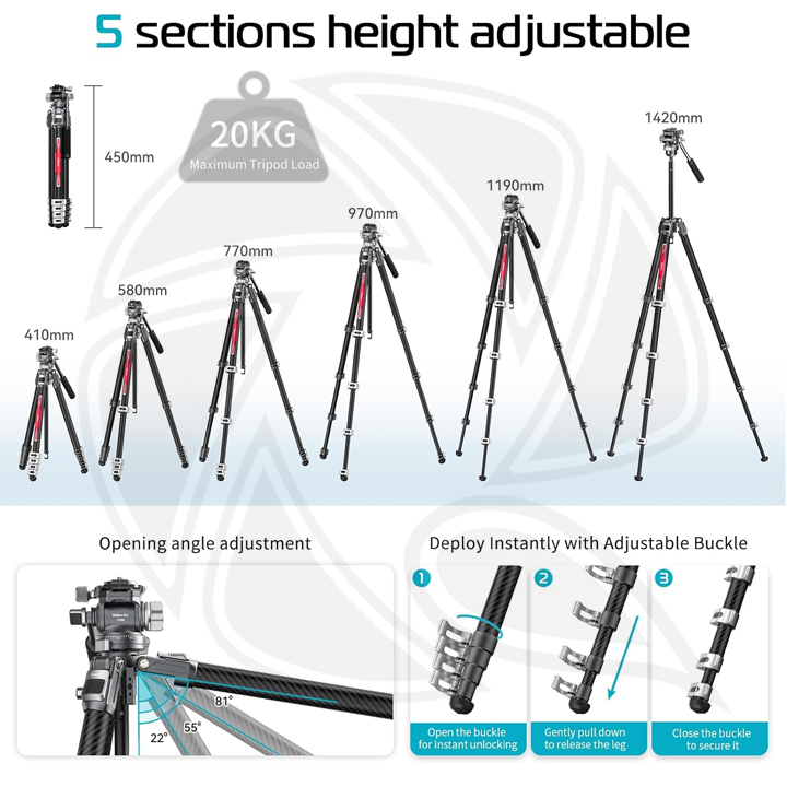 ULANZI TT09 VideoGo Carbon Fiber Travel Video Tripod T033GBB1