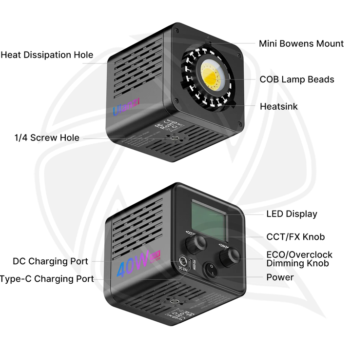 QPS-L024 40W RGB Portable LED Video Light with Stand &amp; Mini Ball Head