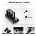 KF28.0038 NP-FZ100 3-Battery 2280mAh and 3-Slot Charger, for(for Sony A7iii, A7iv, A7C, ZV-E1, FX3, FX30, A9, A6600, A6700, Alpha 9, Alpha 9S, A9S, A7R III, A7R IV, A7R V,)