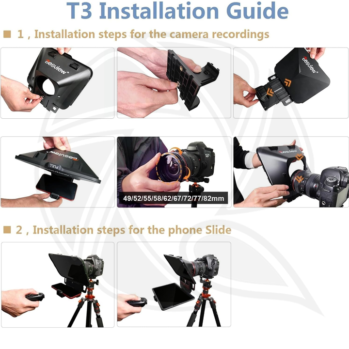 DESVIEW T3 20cm Teleprompter for Smartphone Tablet DSLR