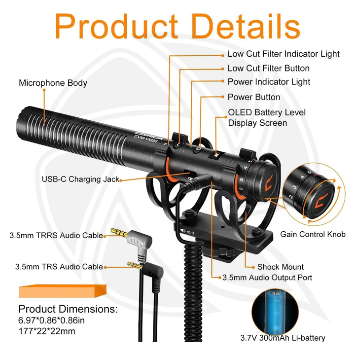 COMICA VM20 Multi-Functional Super Cardioid Condenser Shotgun Microphone