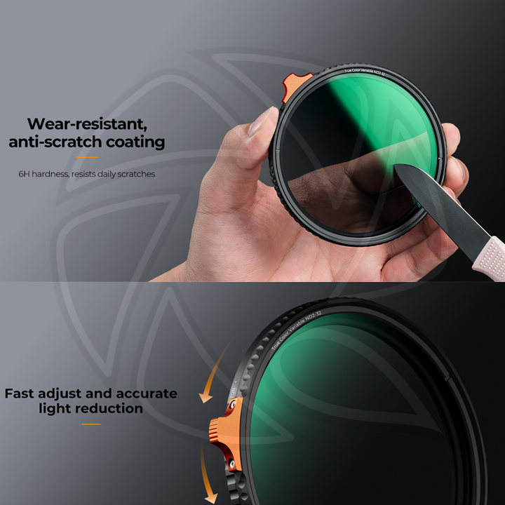 KF01.2160 77mm True Color Variable ND2-32 (1-5 Stops) ND Lens Filter, Adjustable Neutral Density Filter with 28 Multi-Layer Coatings Nano-Xcel Series