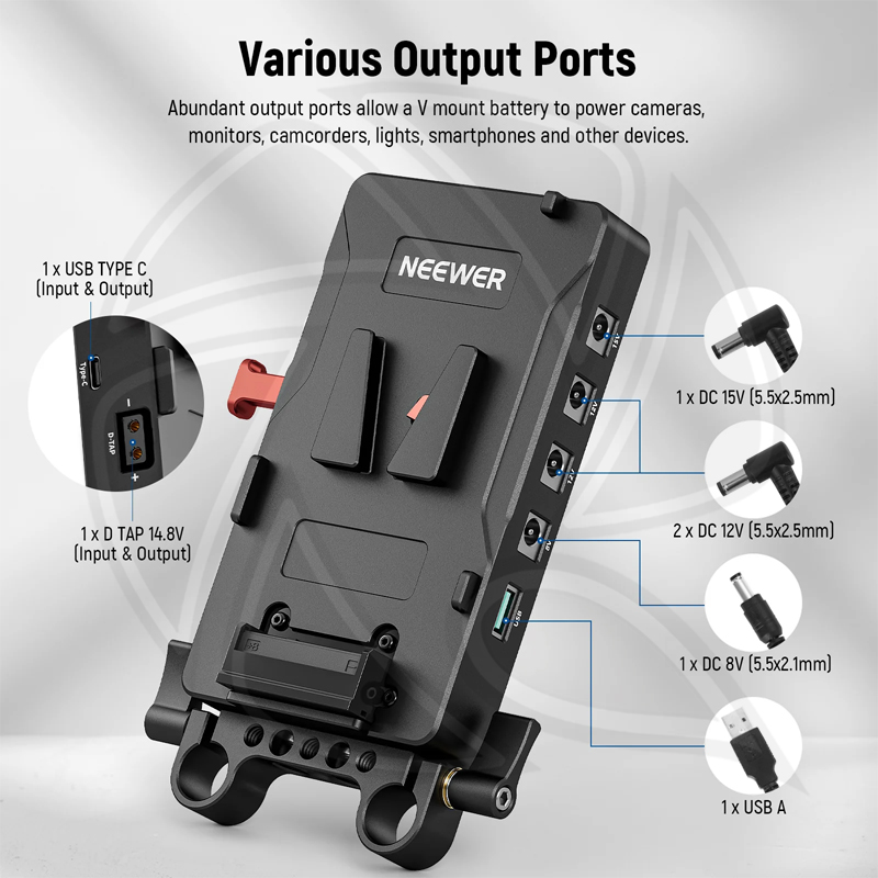 NEEWER VB-A1 V mount Battery with Adapter Plate with Dual 15mm rod clamp VB-A1 (10102660)