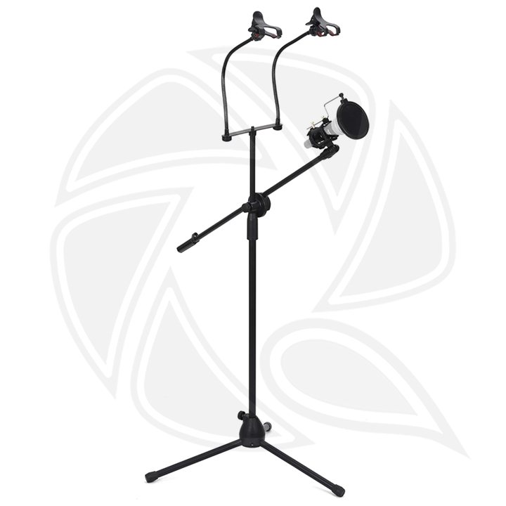 Ground Stand for Microphone with SmartPhone Clamp