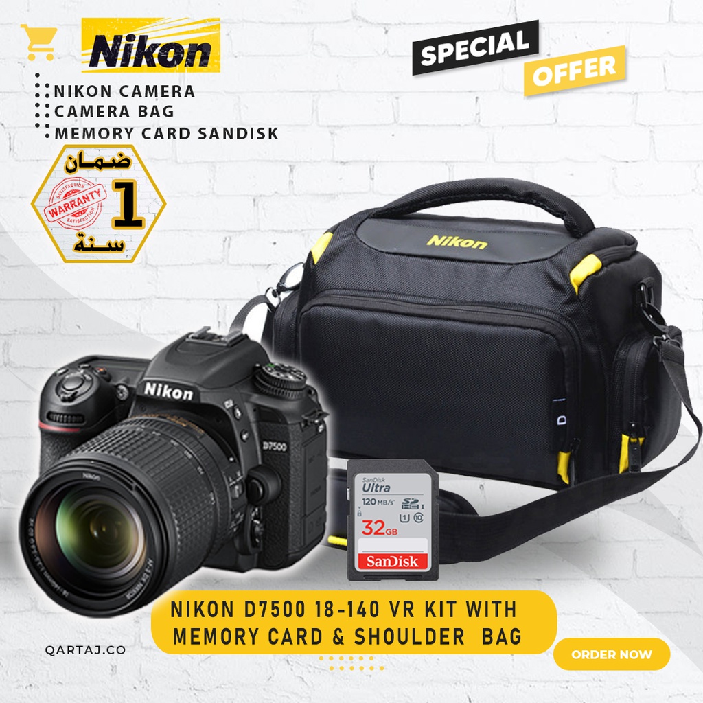 NIKON D7500 18-140 VR KIT with Memory Card &amp; Shoulder  Bag