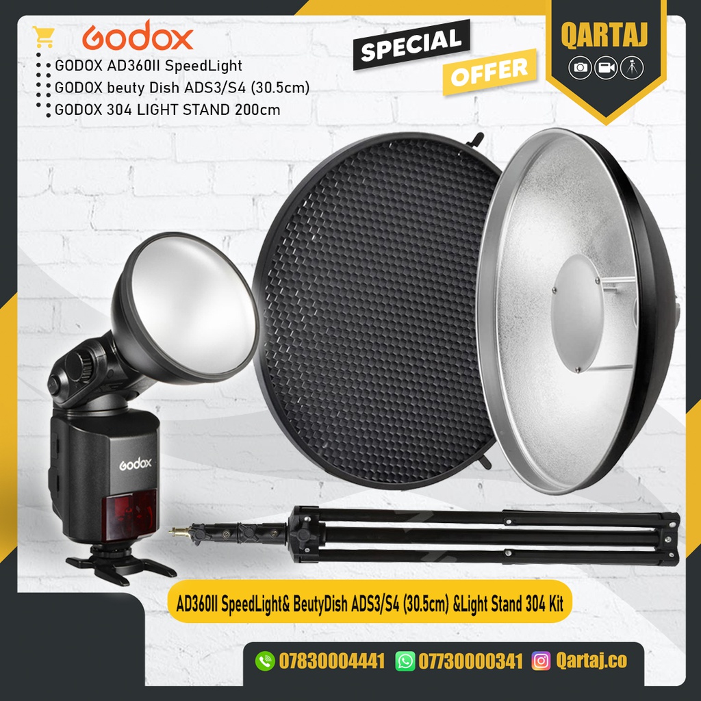 Godox AD360II SpeedLight for Canon &amp; Beauty Dish ADS3/S4 (30.5cm) &amp; Light Stand Kit