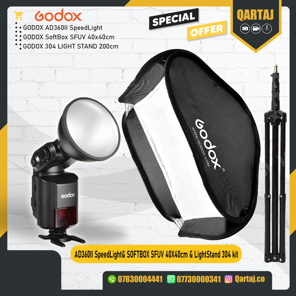 Godox AD360II SpeedLight for Canon&amp; SOFTBOX SFUV 40X40cm &amp; Lihgt Stand  Kit