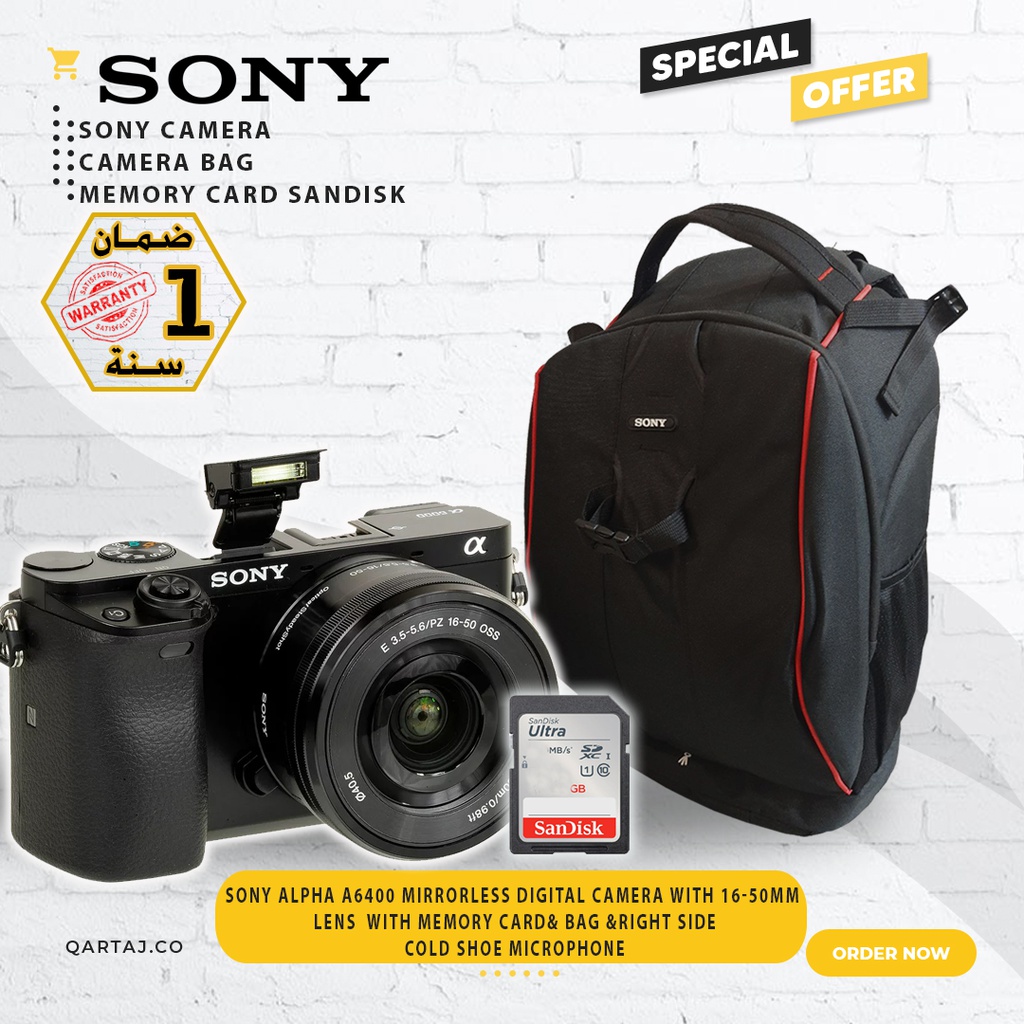 SONY Alpha a6400 Mirrorless Digital Camera with 16-50mm Lens  with Memory Card&amp; ٍٍShoulder Bag