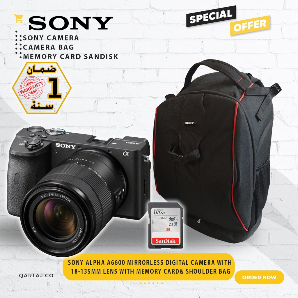 SONY Alpha a6600 Mirrorless Digital Camera with 18-135mm Lens with Memory Card&amp; Shoulder Bag