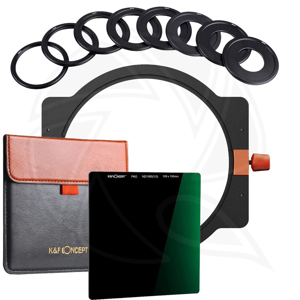 K&amp;F SQ filter Kit, 100*100*2mm Square  Nd1000 filter , HD waterproof Anti Scratch, Green Coated+ Square filter Holder + 8pcs Square Filter ring (49,52,58,62,72,77,82mm) Nano X