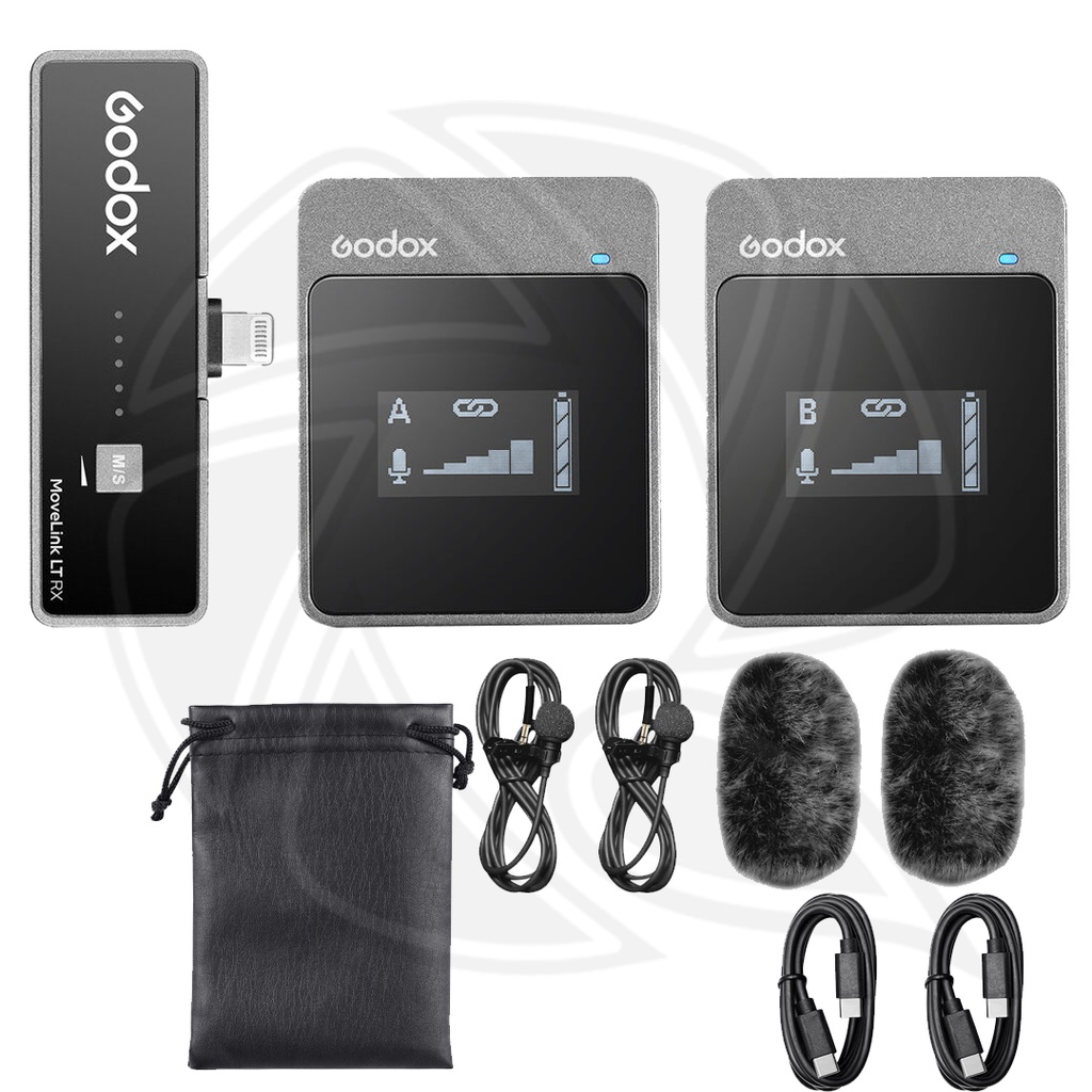 GODOX MoveLink LT2 Compact 2-Person Digital Wireless Microphone System for IOS Smartphones &amp; Tablets with Lightning (2.4 GHz) (Neck mic. Wireless)