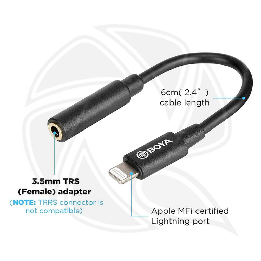 BOYA by-K8 Female 3.5mm TRS Microphone Adapter Cable to iOS
