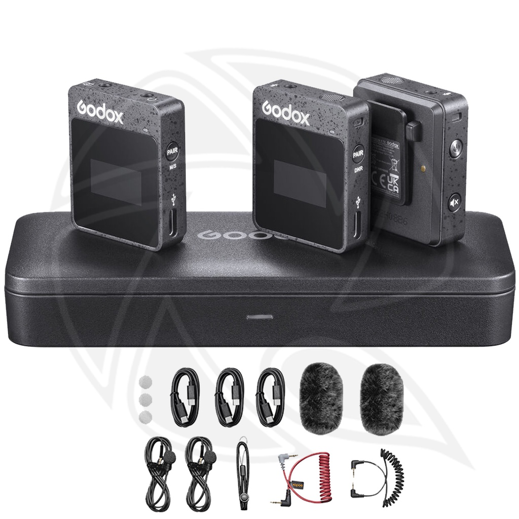 Godox MoveLink II M2 Compact Wireless Microphone System with 3.5mm (2.4 GHz, Black) Dual Persons (Neck mic. Wireless)