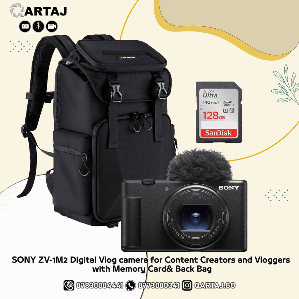 SONY ZV-1M2 Digital Vlog camera for Content Creators and Vloggers(BLACK) with Memory Card&amp; Back Bag