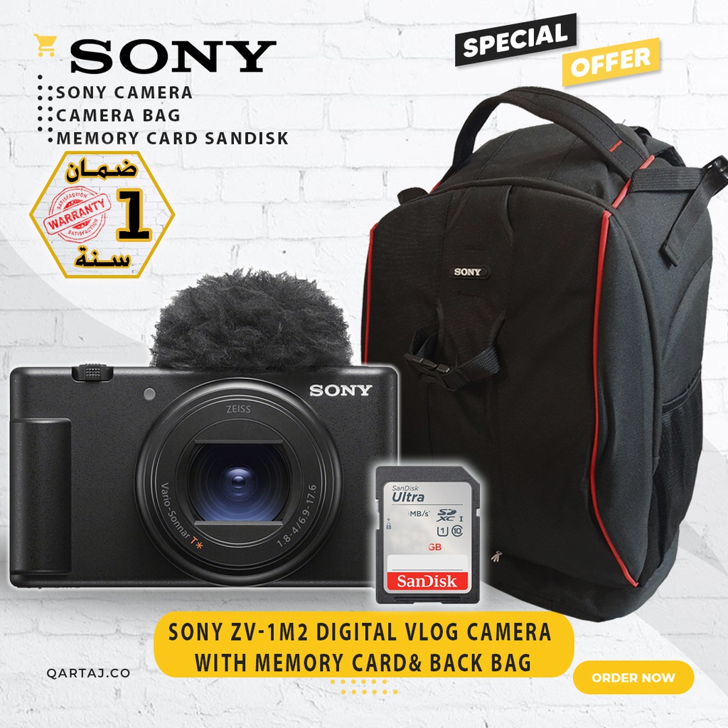 SONY ZV-1M2 Digital Vlog camera for Content Creators and Vloggers(BLACK) with Memory Card&amp; Back Bag