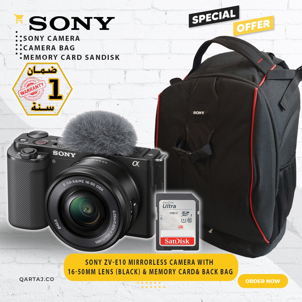 Sony ZV-E10 Mirrorless Camera with 16-50mm Lens (Black) &amp; Memory Card&amp; Back Bag