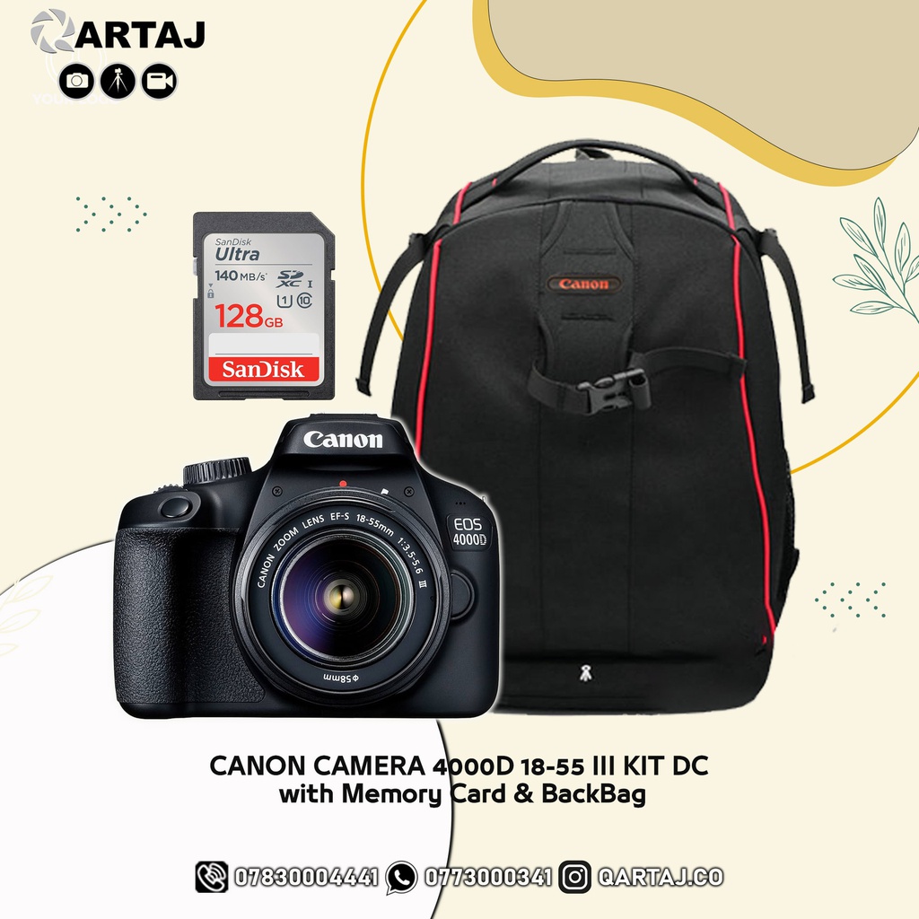 CANON CAMERA 4000D 18-55 III KIT DC with Memory Card &amp; BackBag