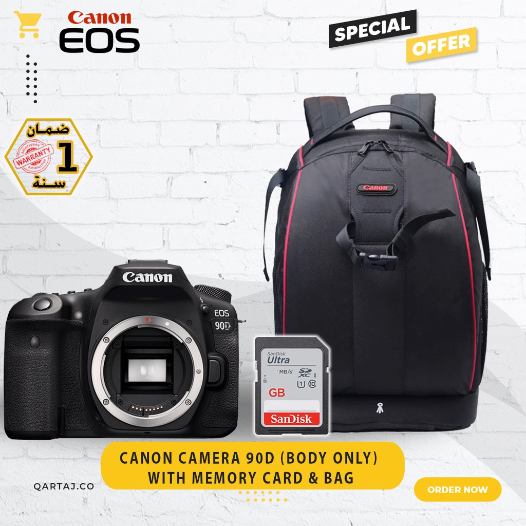CANON CAMERA 90D (Body only) with Memory Card &amp; Shoulder  Bag
