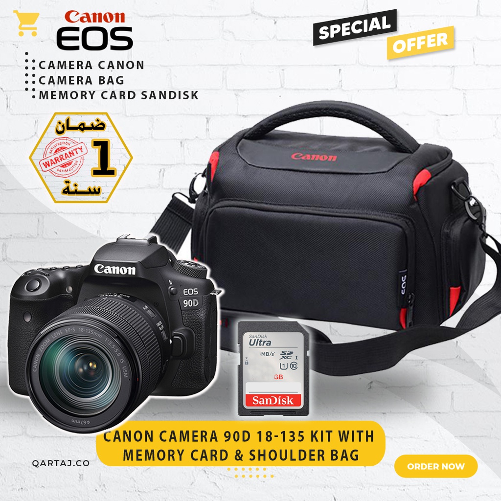 CANON CAMERA 90D 18-135 KIT with Memory Card &amp; Backpack Bag