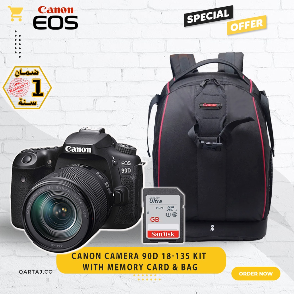 CANON CAMERA 90D 18-135 KIT with Memory Card &amp; Bag