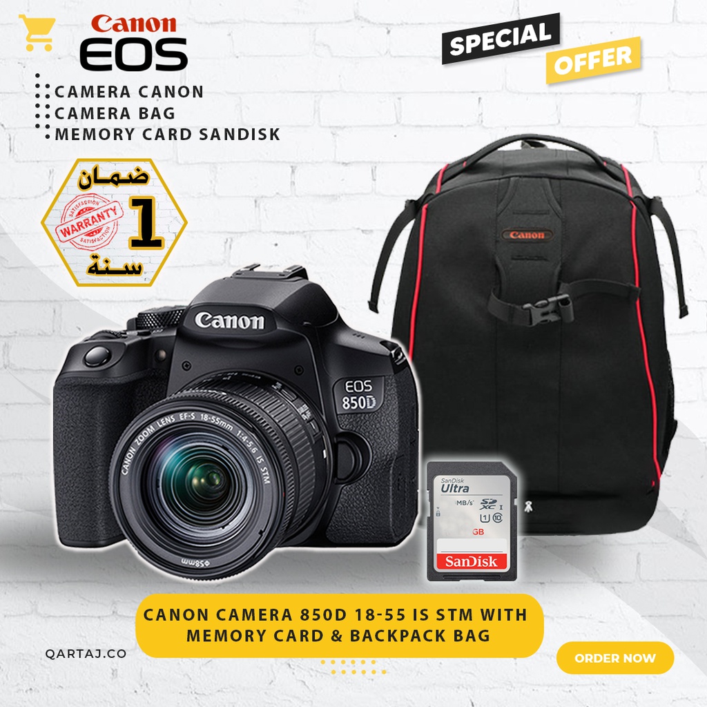 CANON CAMERA 850D 18-55 IS STM with Memory Card &amp; Backpack Bag