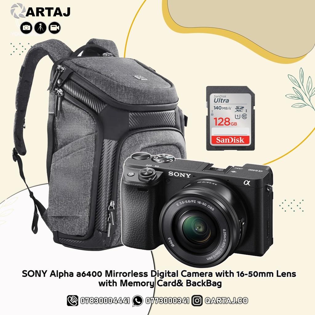 SONY Alpha a6400 Mirrorless Digital Camera with 16-50mm Lens  with Memory Card&amp; BackBag 