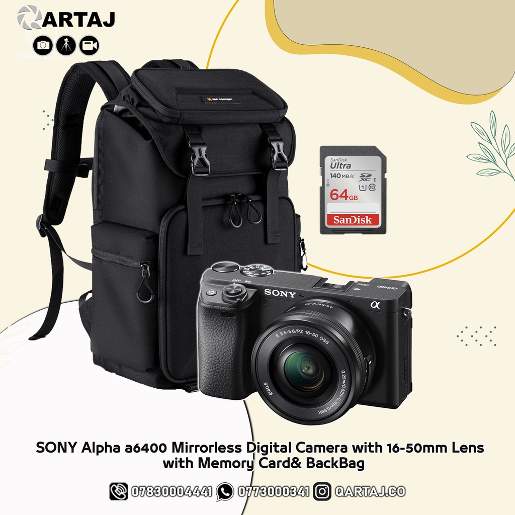 SONY Alpha a6400 Mirrorless Digital Camera with 16-50mm Lens  with Memory Card&amp; BackBag