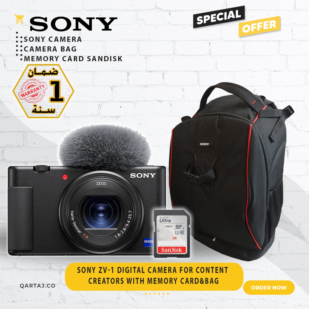 SONY ZV-1 Digital Camera for Content Creators with Memory Card&amp; Shoulder Bag
