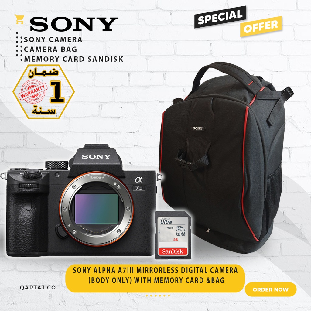 SONY Alpha a7III Mirrorless Digital Camera (Body Only) with Memory Card &amp;Shoulder Bag