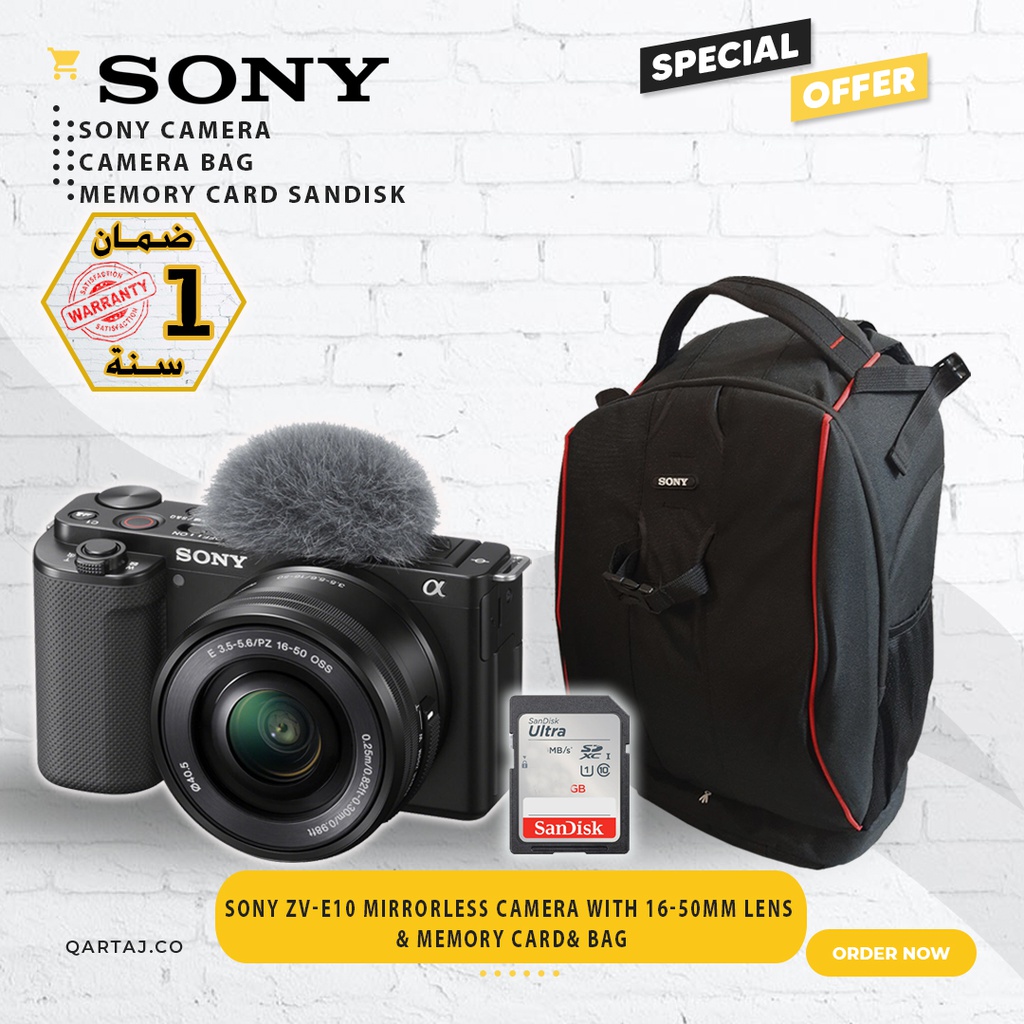 Sony ZV-E10 Mirrorless Camera with 16-50mm Lens&amp; Memory Card&amp; Shoulder Bag