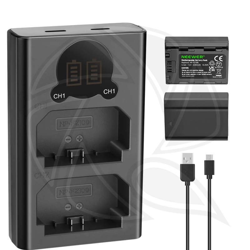 NEEWER NP-FZ100 SONY 2 REPLACEMENT BATTERY 7.2v 2280mAh with Type C CHARGER SET (10103229) 9956