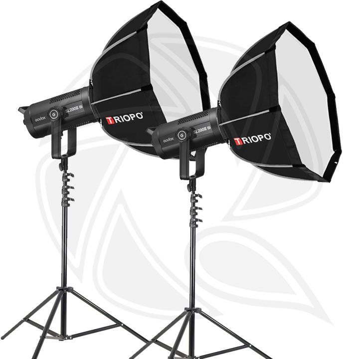 QPS-SL200IIIBI Bi-Color LED Video Light with 90cm SoftBox &amp; Light Stand 2Kit 