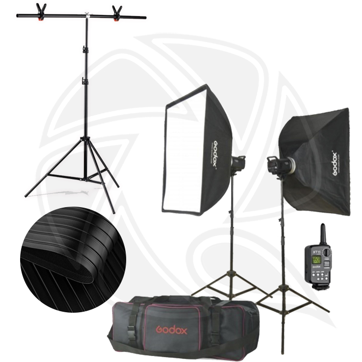 QPS-GODOX MS200-E 2KIT Studio Flash with T Stand &amp; Black Leather