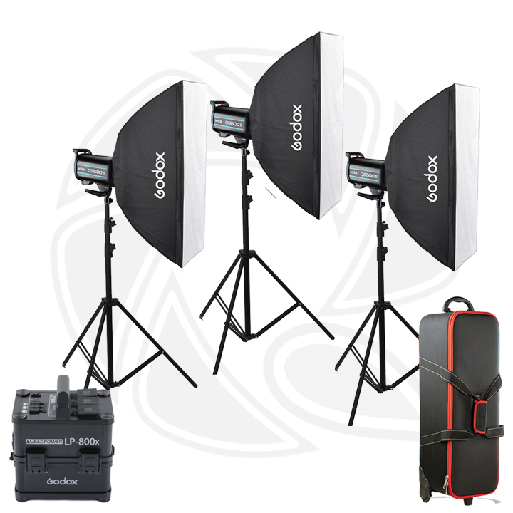 QPS-GODOX QS600II-D 3KIT 3-Light Studio Flash Kit with LP800X Power Inverter