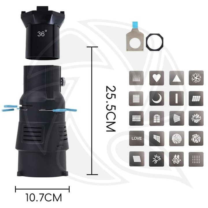 Focalize Conical Snoot Bowens Mount photography photo Condenser360 ( 20 Gobos) (Modeling beam of light canister) YG90