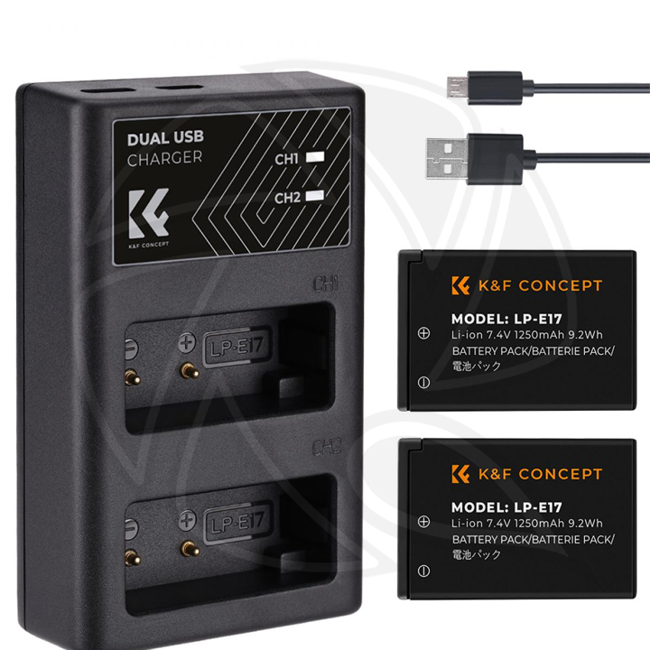 KF28.0014 LP-E17  2 Pack Battery and Dual Slot Battery Charger Type-C for CANON