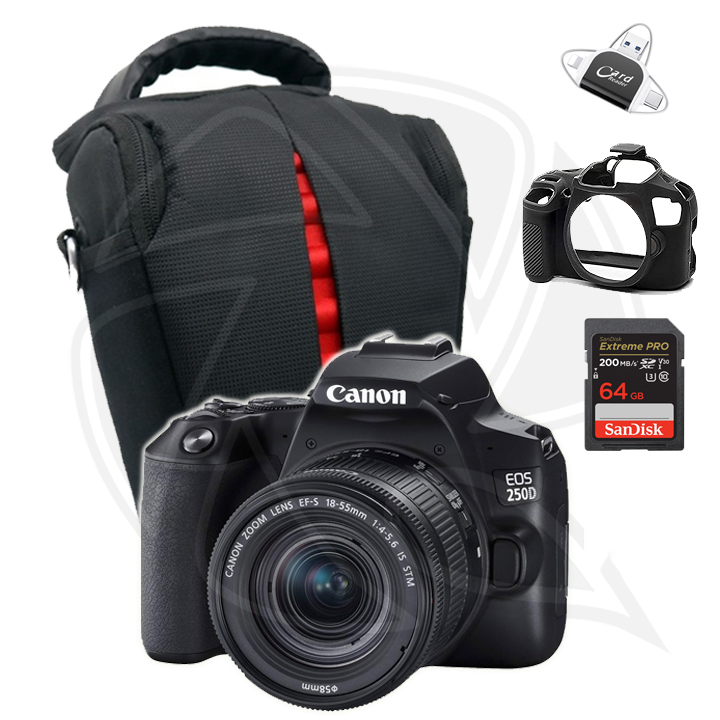 CANON EOS 250D (Black) with 18-55 IS STM Lens Conical Bag (Black/Special offer)